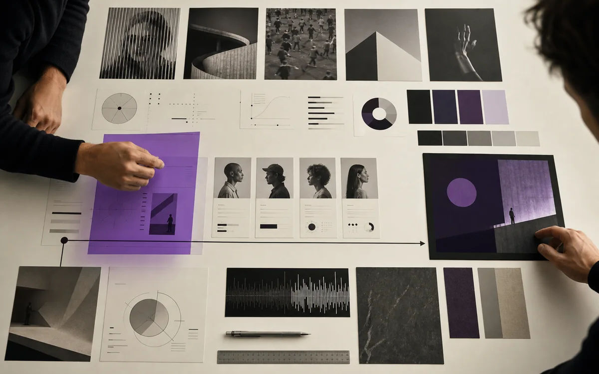 An art-directed strategy table connecting cultural research and audience insight to a clear campaign direction